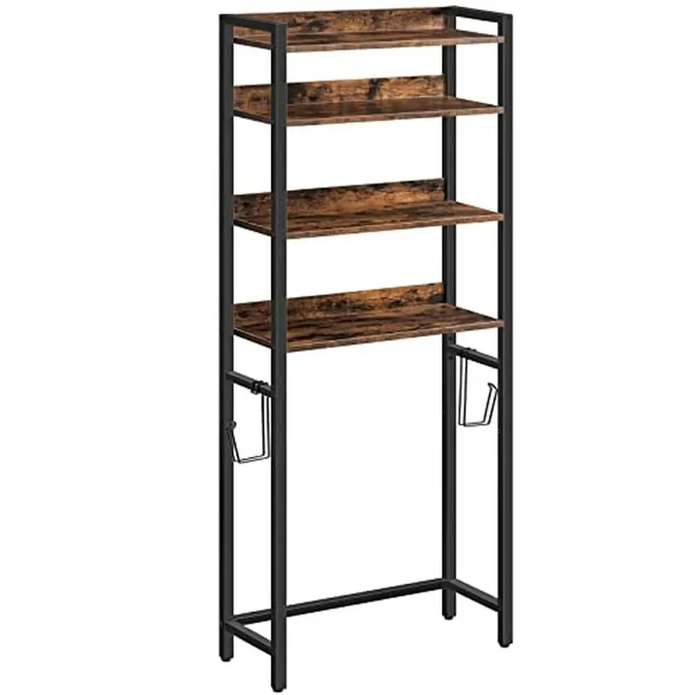 

4-Tier Bathroom Organizer Over The Toilet Storage Rack with Hooks Space Saver Shelf Restroom Laundry Living Room Industrial