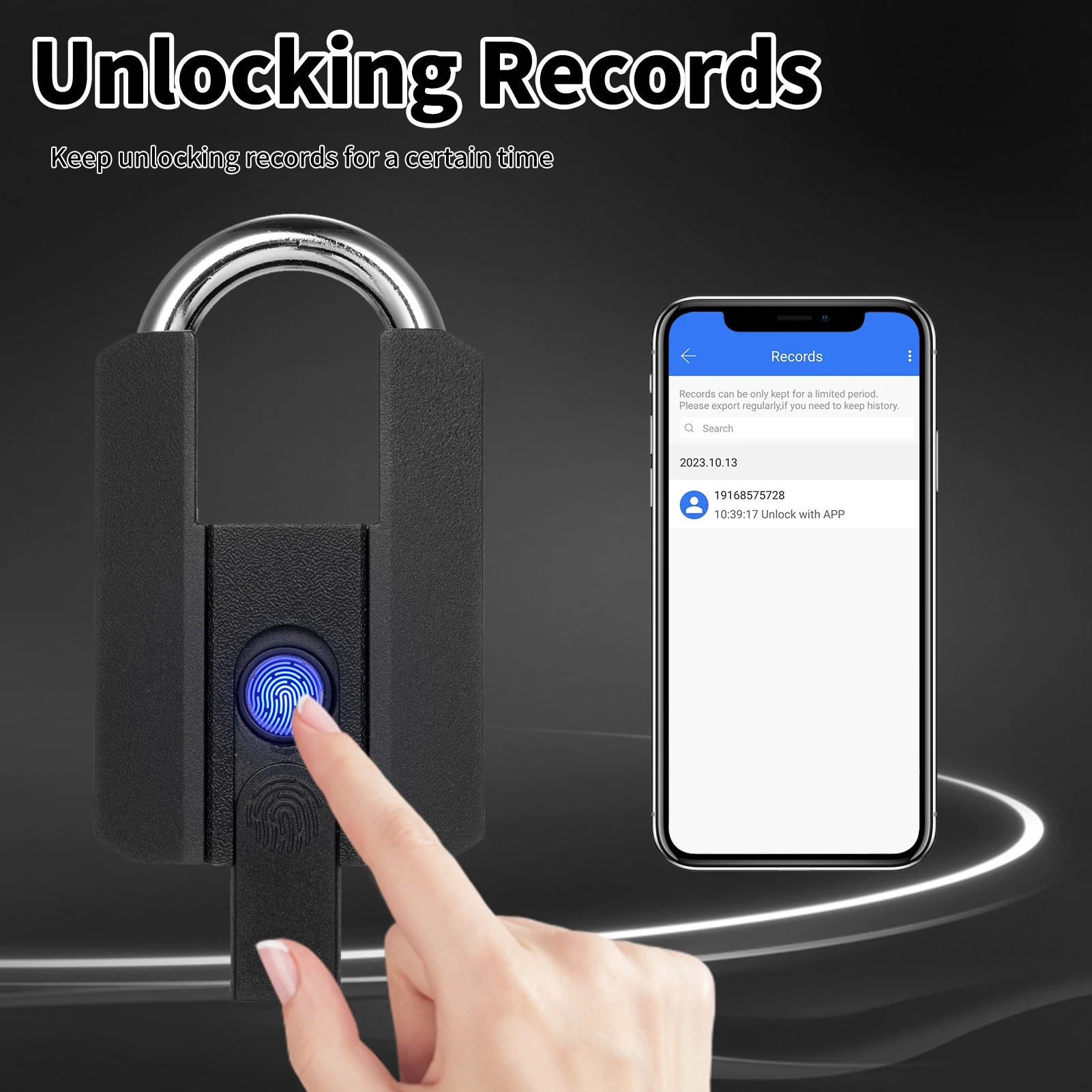 Description Picture 6 of itemHeavy Duty Fingerprint Padlock with Waterproof Smart Lock with Key for Warehouse Fence Outdoor Gate Rechargeable Smart Padlock