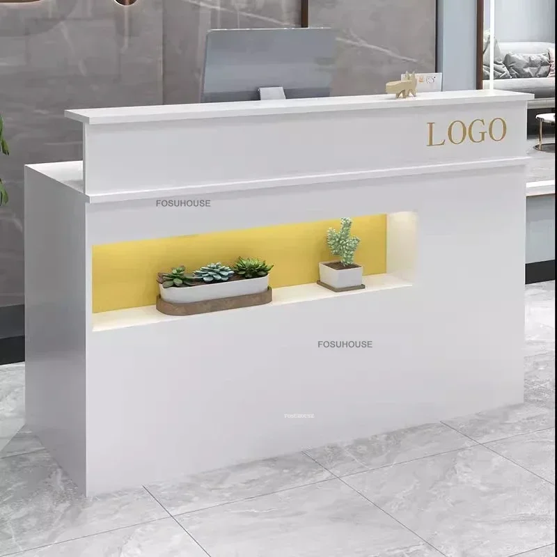 Nordic Cream Reception Desks Modern Office Furniture Wooden Supermarket Cashier Bar Simple Small Beauty Salon Reception Counter