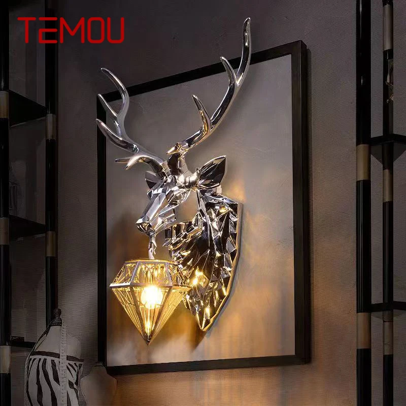 

TEMOU Contemporary Golden Deer Wall Lamp Personalized And Creative Living Room Bedroom Hallway Aisle Decoration Light