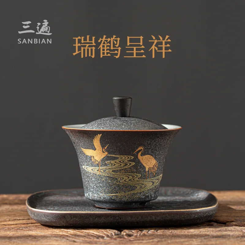 

Большой чайный набор Gaiwan из глянцевого фарфора с изображением пятен под серебро, чайная чашка для дома, чайный набор