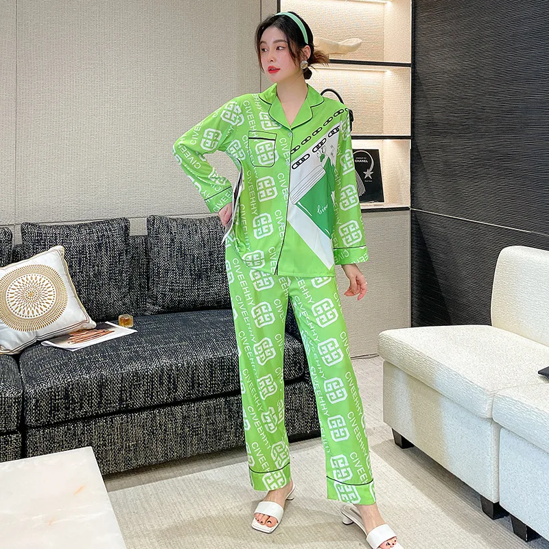 Pajamas Ladies Fashion New Simulation Silk Long Sleeve Pants Homewear pajamas for women
