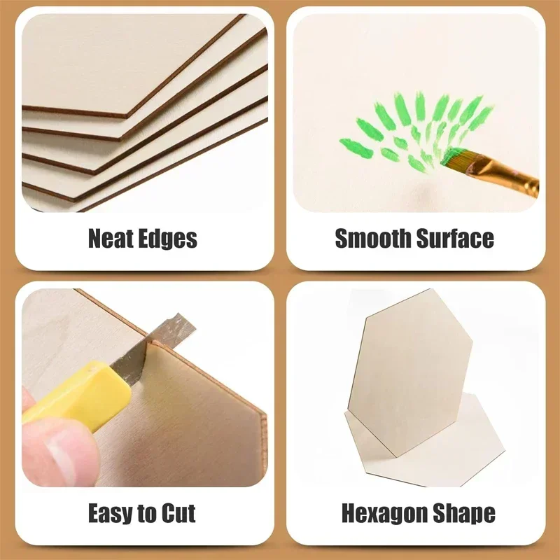 1-3cm 빈 나무 육각형 조각, DIY 공예, 그림, 염색, 코스터 만들기, 가정 장식을 위한 미완성 육각형 나무 조각