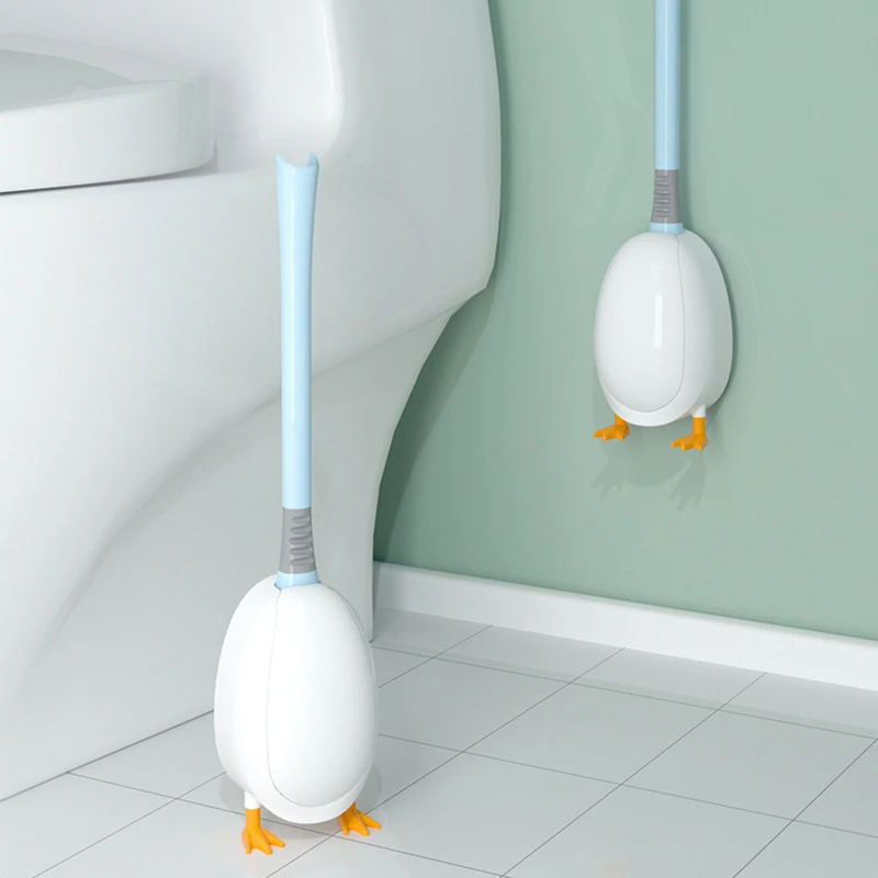 

Cute Duck Shape Silicone Toilet Brush Wall-Mounted Durable Bathroom Accessories Punch-Free Household Cleaning Tools No Dead Ends