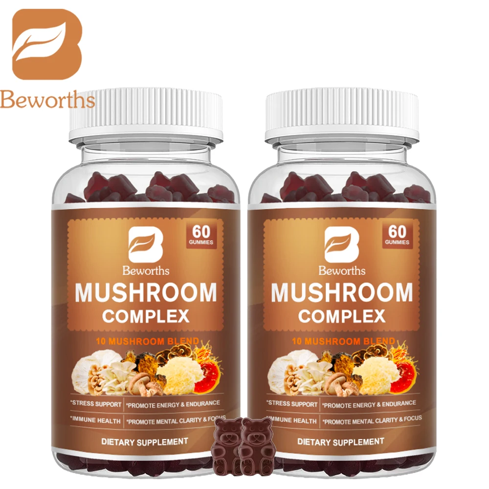 Beworths Lion's Mane Mushroom Complex Gummies Brain Memory Booster Focus Mood Health Relieve Stress Relax Body