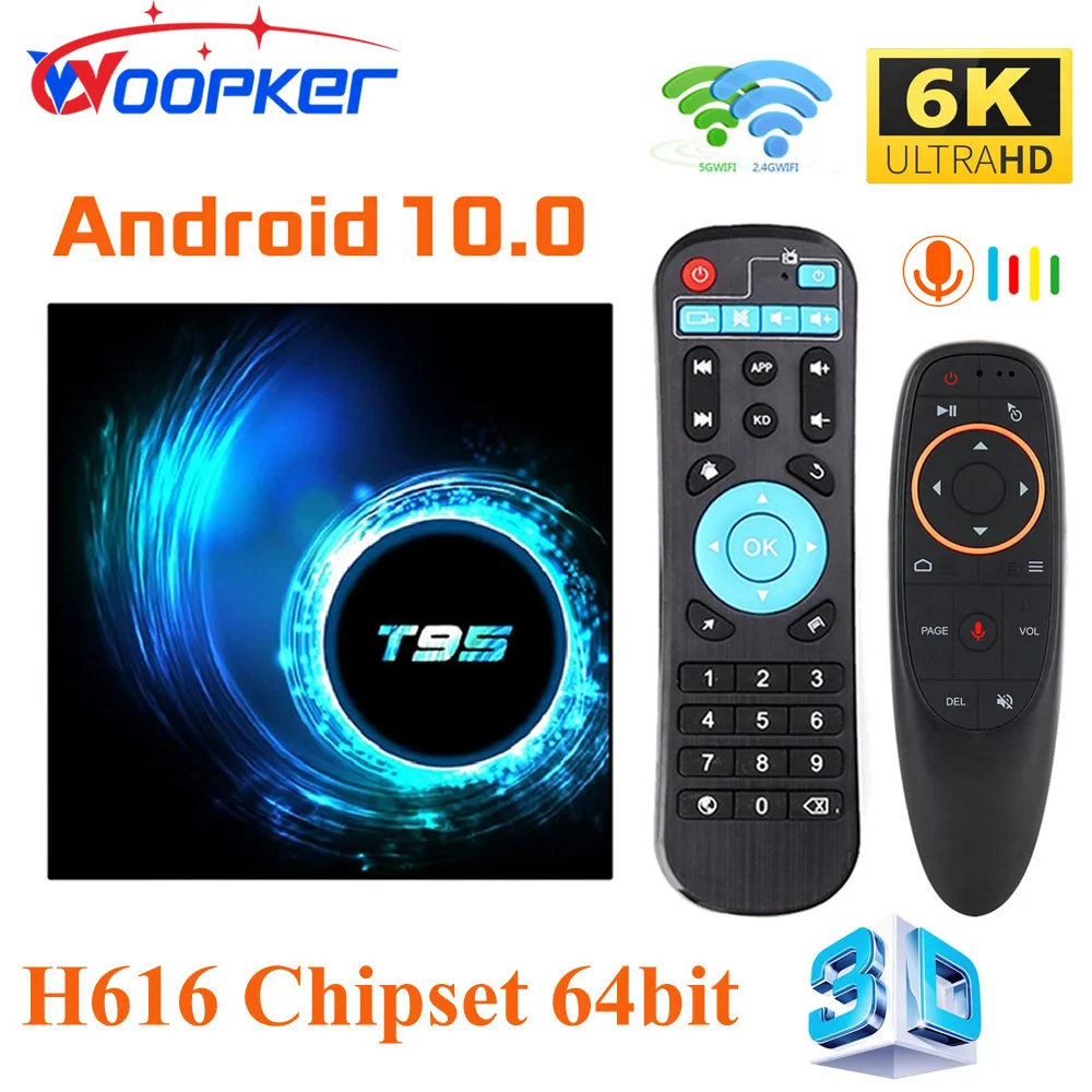 

Woopker Android 10.0 TV Box T95 6K Dual Wifi 2.4G & 5G 4GB RAM 64G 128G ROM Media Player H616 Quad Core Set Top BT 5.0
