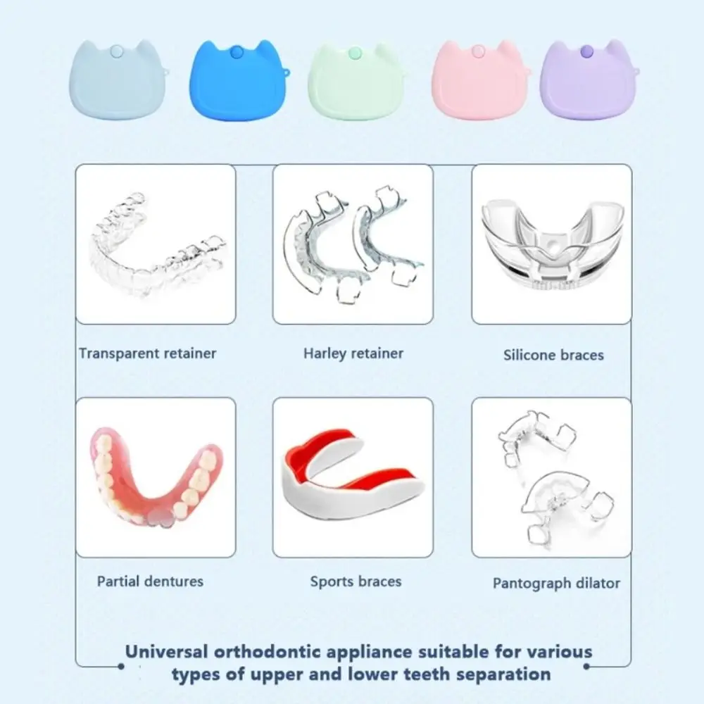 Cartoon Cat Silicone Retainer Case Drain Holes Soft Denture Storage Box Portable Washable False Teeth Protective Case