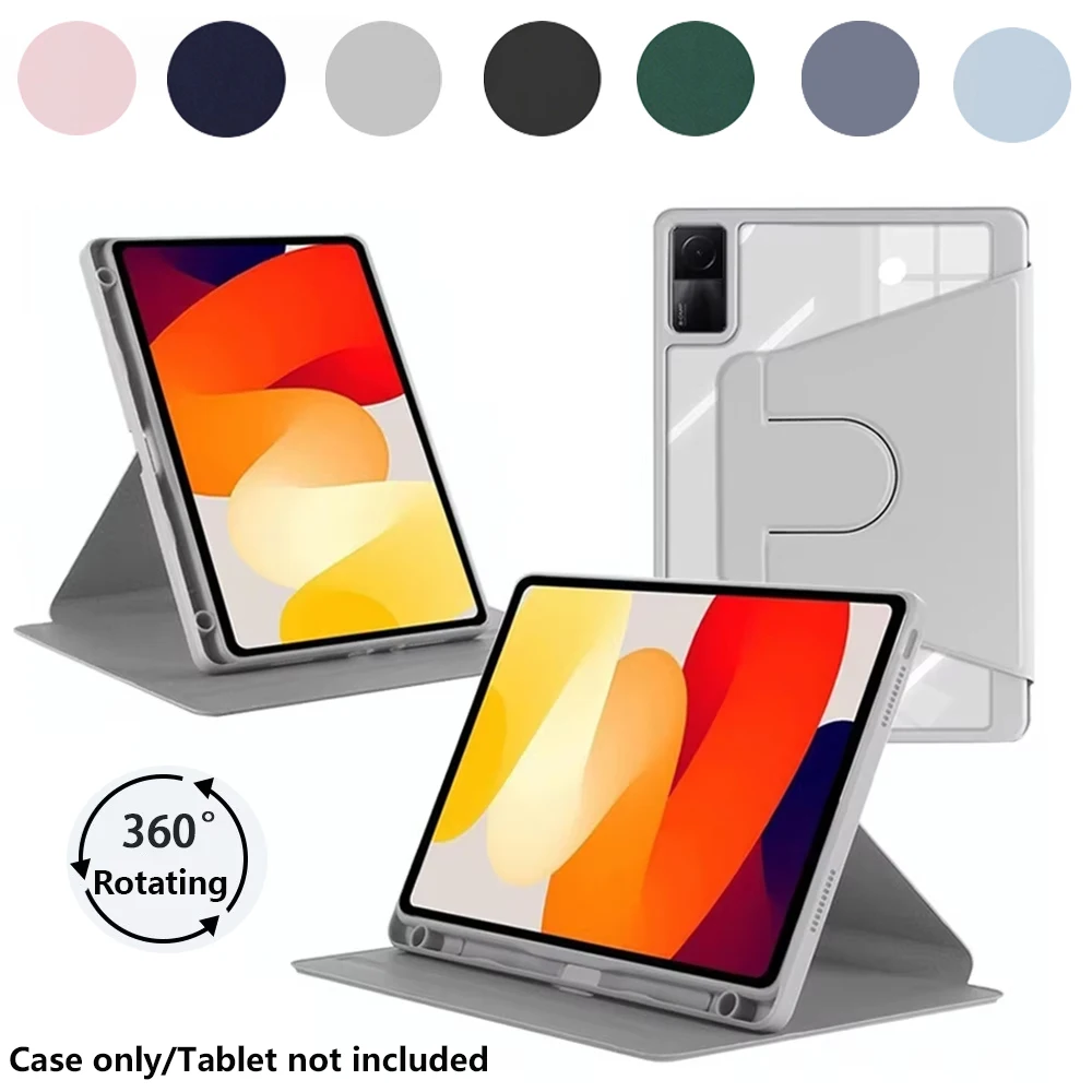 360° Rotating Clear Acrylic Tablet Case with Pencil Holder and Auto Sleep/Wake Feature, Shockproof Design