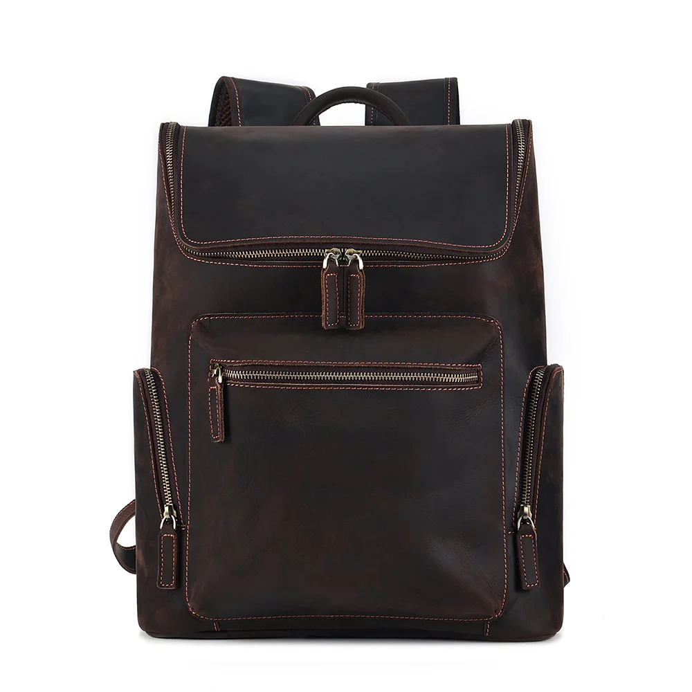 

Genuine Leather Vintage Men's Backpack for 15.6 inch Laptop Bag Travel Hiking Backpack Casual Daypack Male New