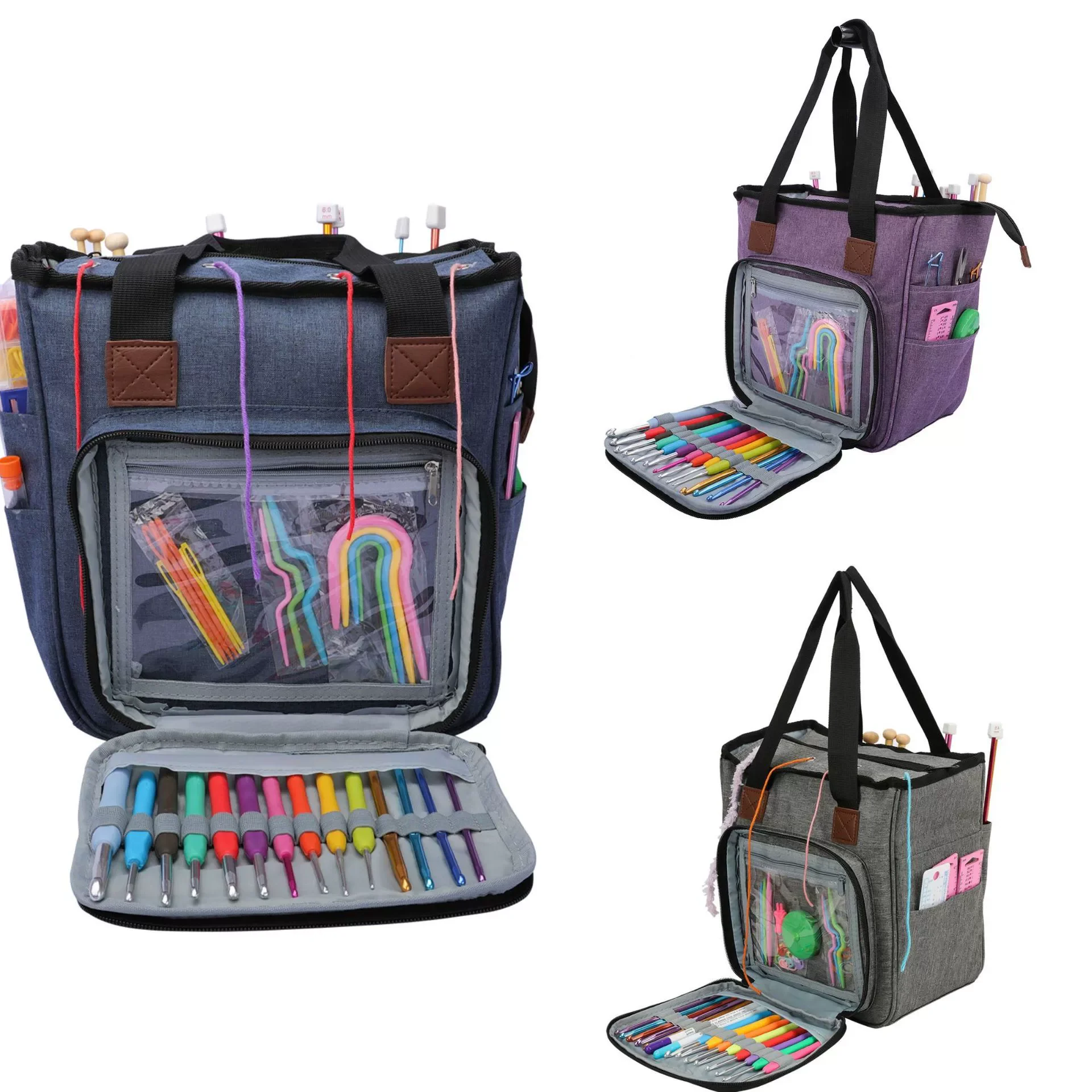 Purple Oxford Knitting Storage Bag &ndash; Portable Yarn Organizer for Needles, Craft & Sewing Supplies