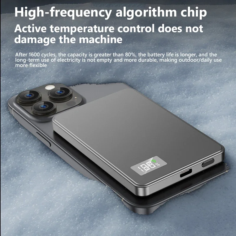 500000mAh 마그네틱 무선 보조배터리 초슬림 3 in 1 고속 충전 대용량 외장 배터리 (삼성 아이폰 2026용)