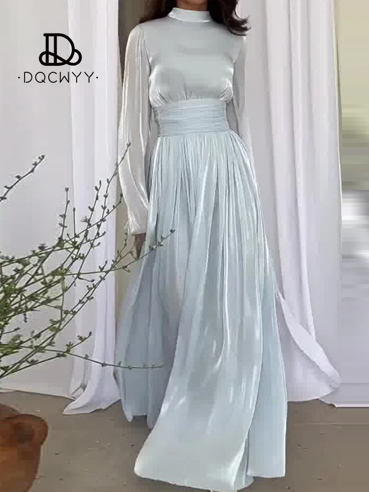 

Dresses 2024 Elegant Fashion Long Dresses Stand Collar High Waist Loose Solid Color Temperament French Luxury Dress Sexy Dress