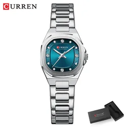 Elegant Gold Women's Watch with Diamond Accents and Stylish Stainless Steel Band, Includes Gift Box (Silver Blue Box)