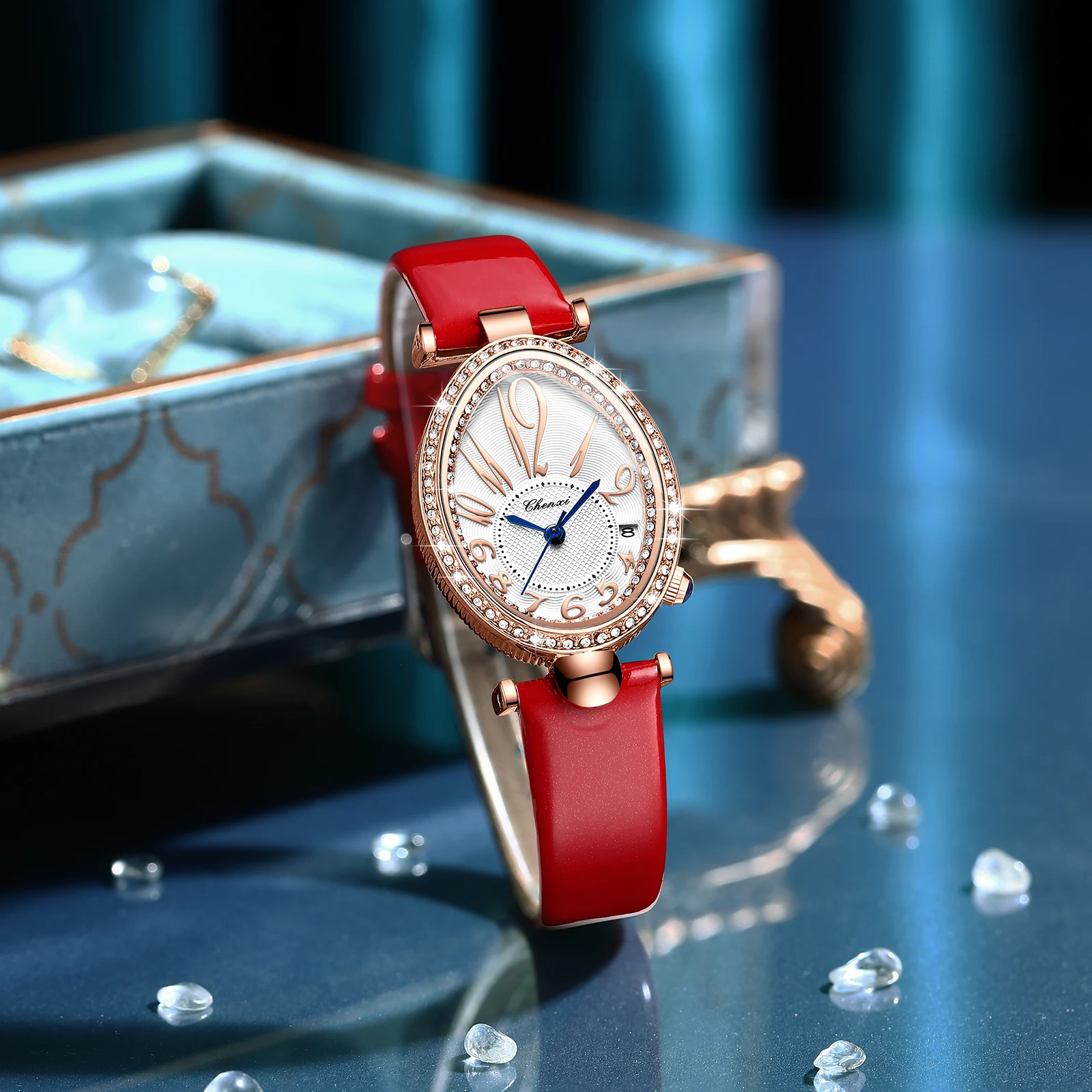 CHENXI New Luxury Fashion Watch For Women Leather Band Diamond Waterproof Date Quartz women Watch Ladies Wristwatch Dress Clock