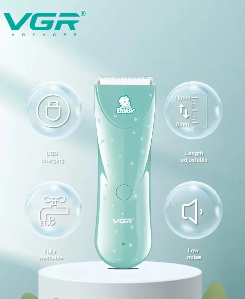 VGR Washable Baby Hair Clipper Professional Electric Children Cordless Head Hair Trimmer For Kids V-150