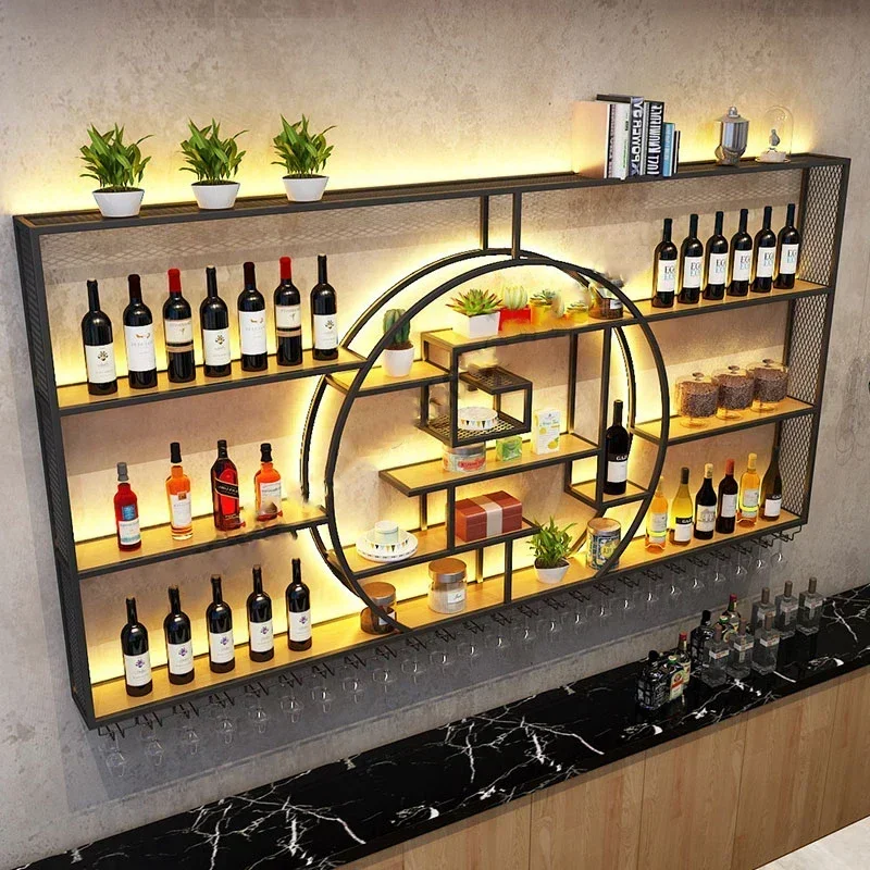Whisky Club Bar Cabinet Shelf Hanging Cellar Industrial Metal Wine Cabinets Storage Modern Armario Para Vinos Liquor Furniture