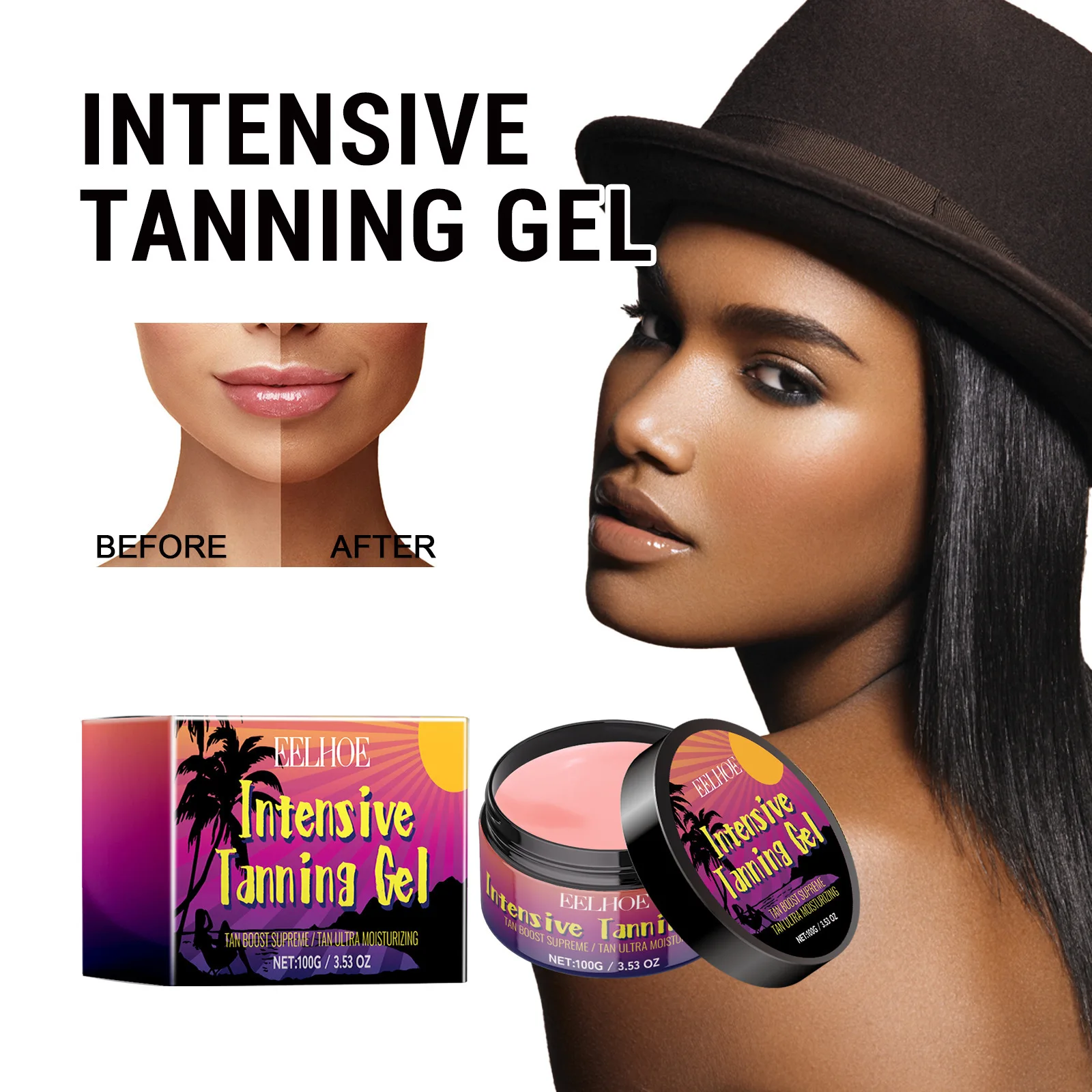 EELHOE Intensive Tanning Gel Accelerator Solarium Cream Moisturizing Body Bronzer Cream Sunless Tanning Sunbed Gel 100g