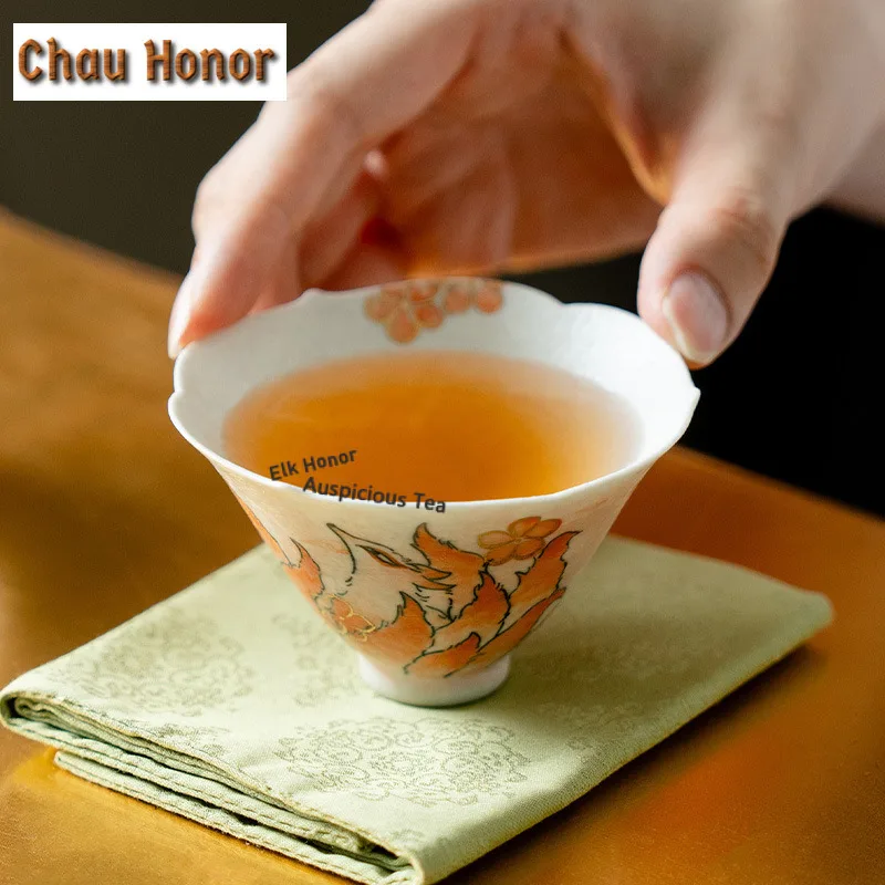 75ml Pure Hand-drawn Nine-tailed Fox Teacup Aesthetic Tea Bowl Set of Cups Tea-tasting Meditation Cup Chazhan Master Cups Gift