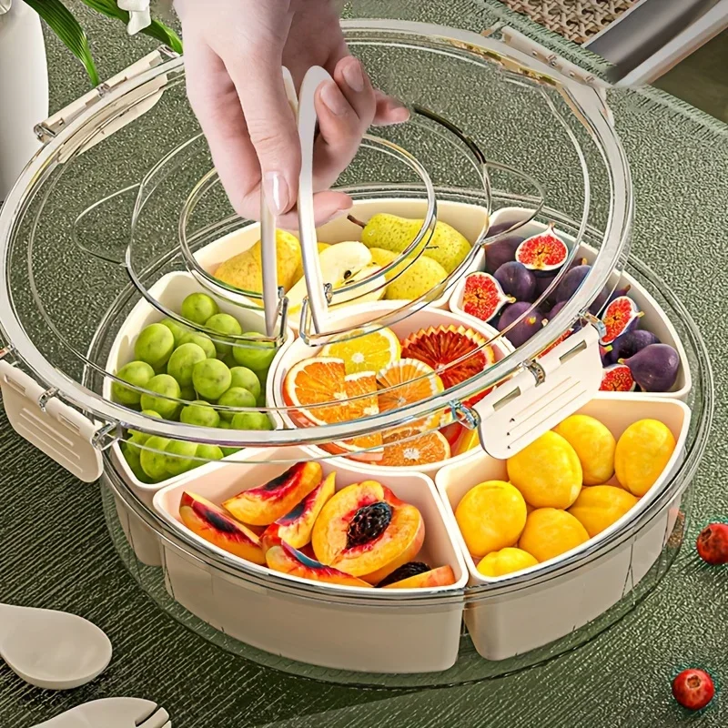 Rotating Snack Organizer Portable Snack Box Organizer Divided Serving Tray with Lid Clear Snackle Box Container for Fruits Candy 2