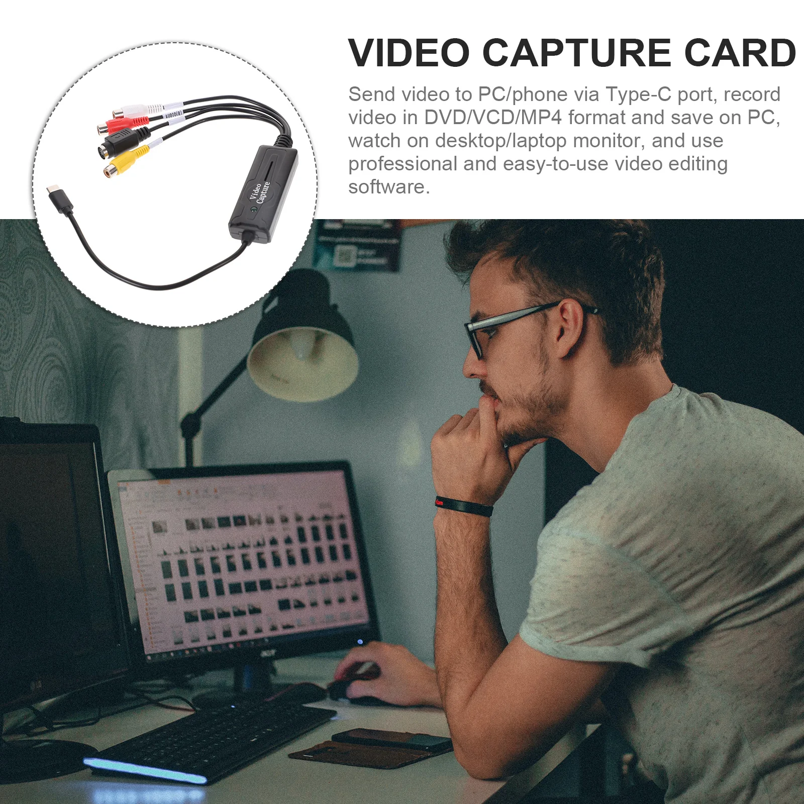 Av Capture Card Portable Video Device Digital Output Vhs Converter Copper Rubber USB Game Cards