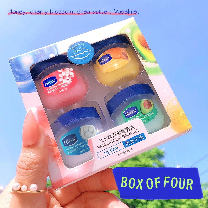 4pcs/set Vaseline Lip Balm Set Natural Vaseline Moisturizing Anti