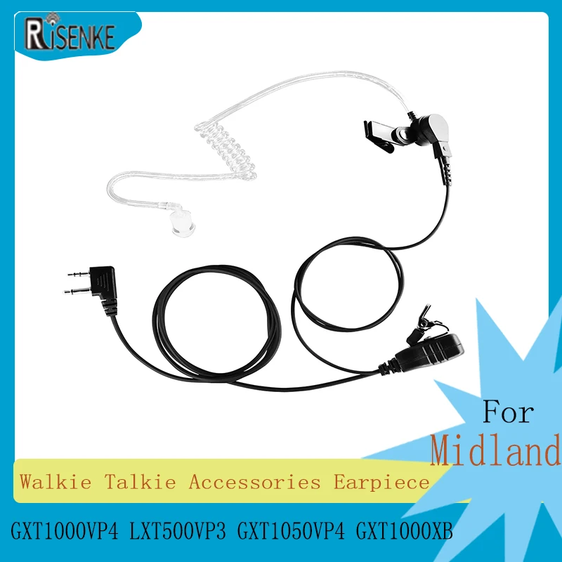 RISENKE Walkie Talkie Earpiece for Midland,Radio Accessories Headset with Mic Tube, GXT1000VP4, LXT500VP3, GXT1050VP4, GXT1000XB walkie talkie accessories earpieces for baofeng motorola kenwood retevis midland two way radios headset secret spy game earpiece