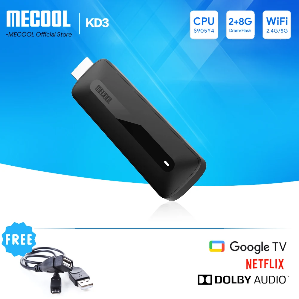 Mecool Kd3 Android 11 tv Vara com Dolby Áudio Certificado do Google Stream Media Receiver Home Media Player Mais 8g Certificado do Google