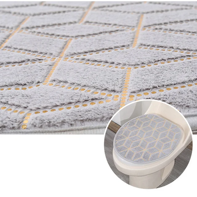 3 pezzi Set Tappeto in flanella Pavimento del bagno Pat Toilet Stripe Stampa Tappetini antiscivolo resistenti all'usura Tappeti per doccia da bagno Tappetino per WC 4