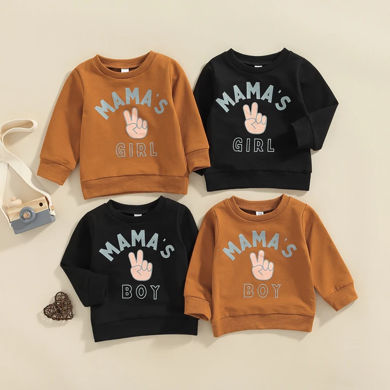 FOCUSNORM 0-3Y Autumn Baby Boys Girls Cute Sweatshirt T Shirts Letter Printed Long Sleeve Pullover Outwear
