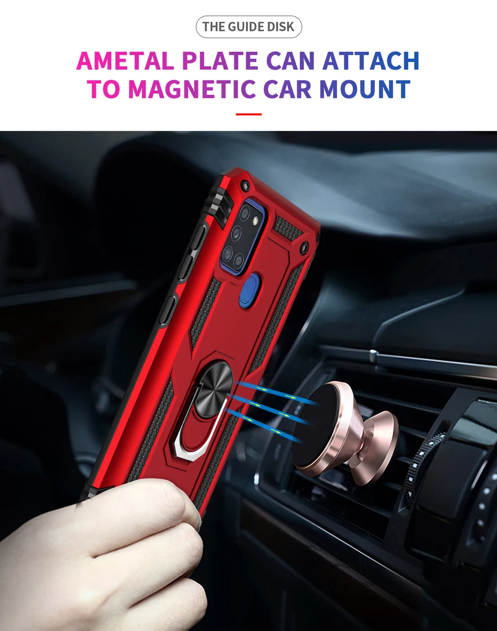Rugged Armor Shockproof Case with Ring Stand and Hard Plastic Back Cover