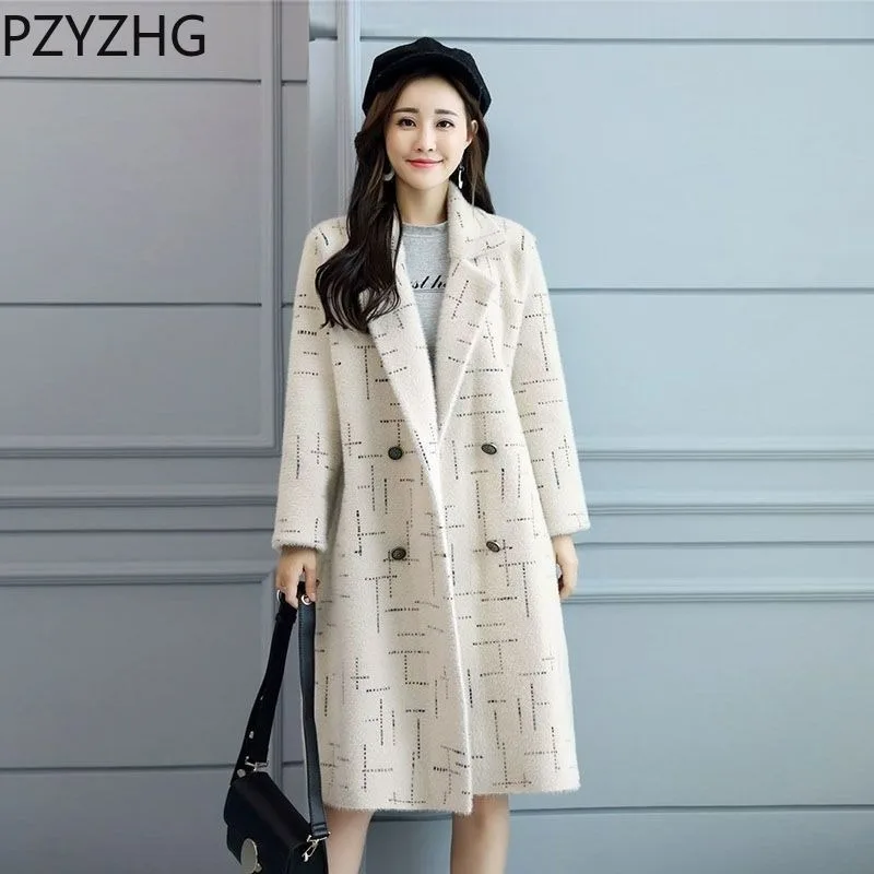 Women 2023 Autumn/Winter New Thickened Mink Fleece Coat Medium Length Slim Top Fashion Over Knee Coat All-match