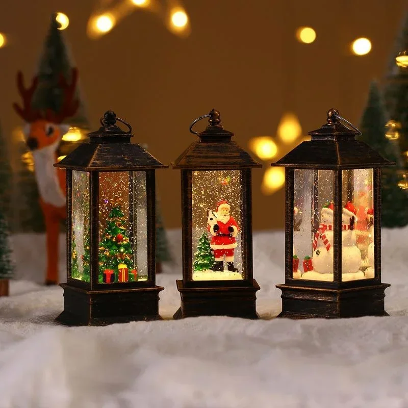 Retro Square Lamp Santa Claus Night Light Christmas LED Wind Lights Christmas Tree Ornaments Home Decoration Gift