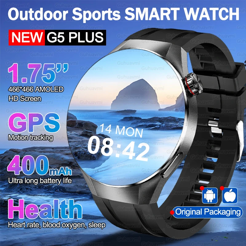 GUHUAVMI G5 PLUS Smart Watch Men 1.75"AMOLED Screen GPS Track Compass Heart Rate Bluetooth Call SmartWatch For Android IOS