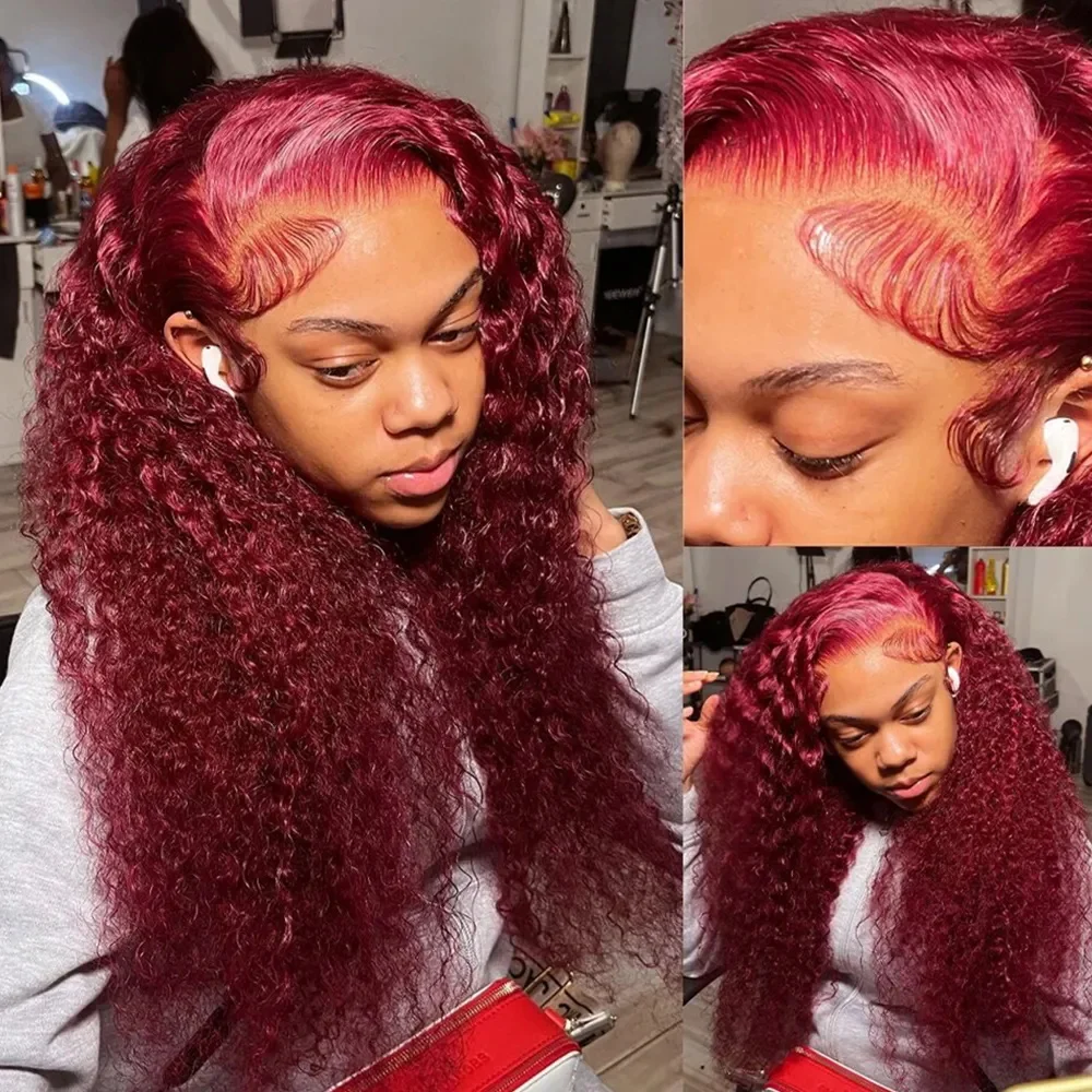 Lace Front Wig 13x4 Deep Curly Lace Frontal Wig 13x6 Transparent 99J Burgundy Curly Lace Front Red Colored HD Deep Wave Human Hair Wigs