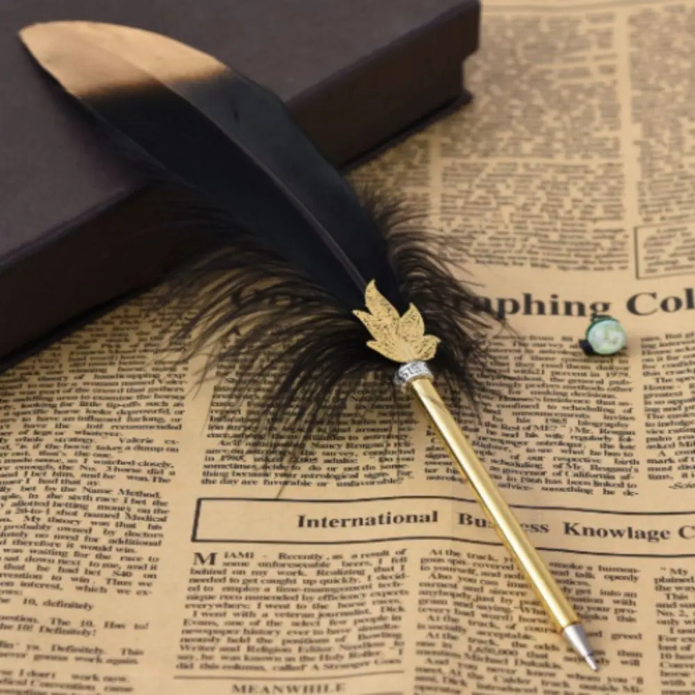 Smooth Writing Feather Quill Ballpoint Vintage Gift Wedding Soft Fluffy Pen Refined Black Calligraphy Pen Office Multifunction Ballpoint Pen Multifunctional Pen Ballpoint Pen Ball Point Pen