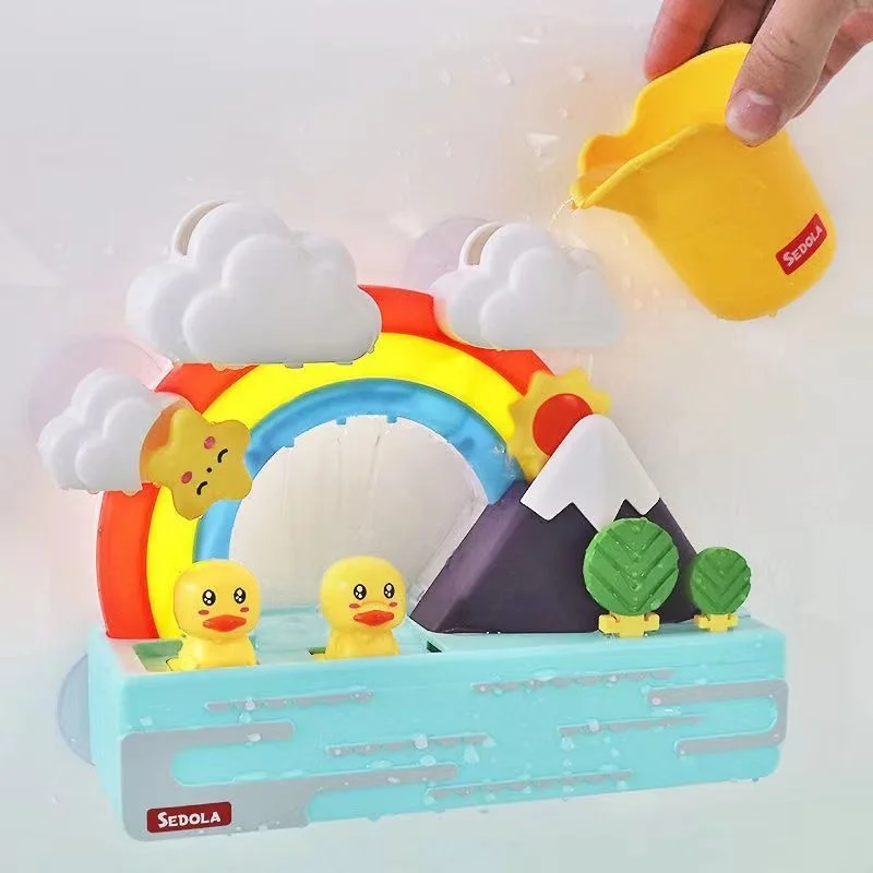 Baby Bath Toys DIY Slide Tracks Pipeline Yellow Ducks Bathroom Bathtub Play Rainbow Shower Water Educational Toys For Children 5