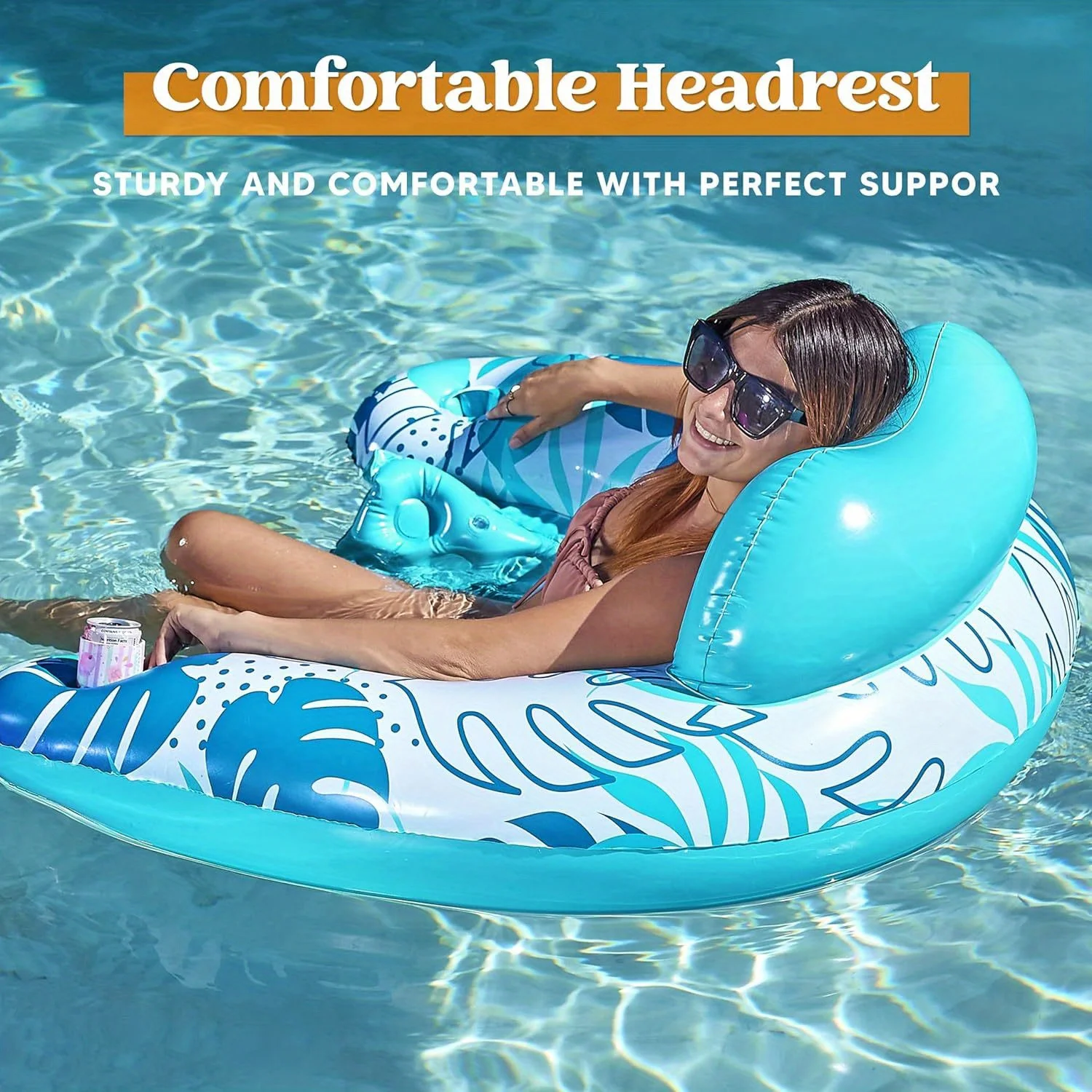 Sloosh 2er-Pack aufblasbare Pool-Schwimmtiere, Pool-Sessel für Erwachsene mit Getränkehaltern, Wasserballons, Hängematte, Schwimmnudel-Matte für Sommer-Wasserpartys – Detail 2