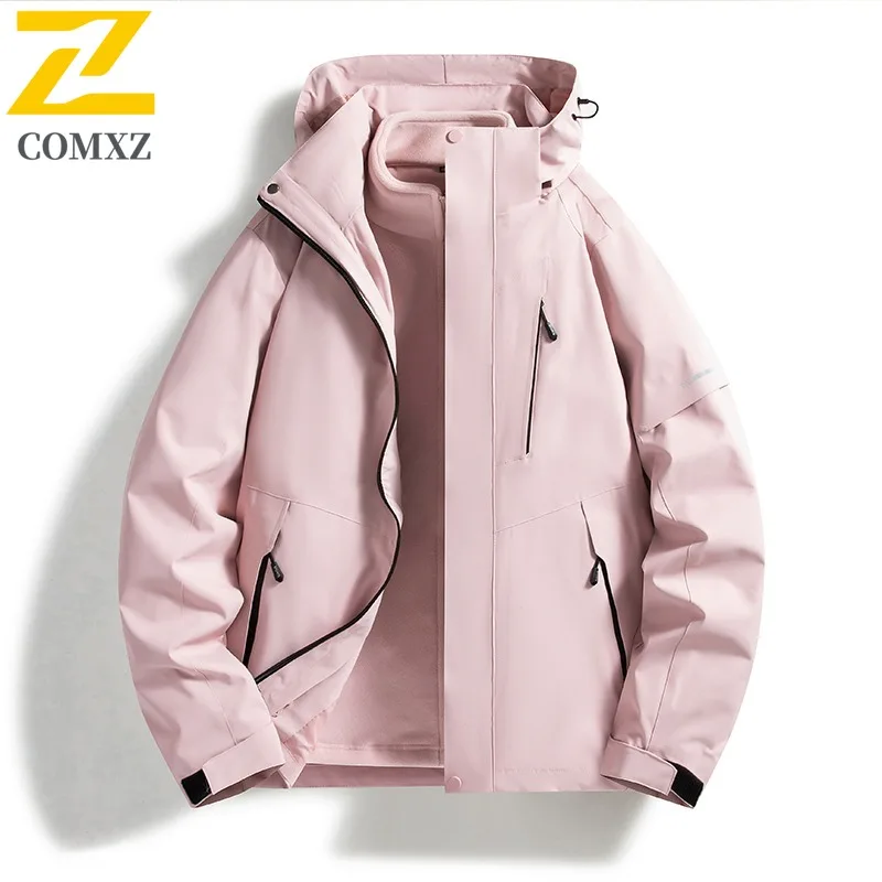 COMXZ Hooded Outerwear Handsome Multi Pocket Outdoor Adventure Hiking Travel Men's Rainproof Coat Climbing High Quality Jackets