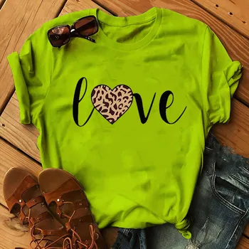 Leopard Love Print Women T Shirt Short Sleeve O Neck Loose Women Tshirt Ladies Fashion Tee Shirt Tops Clothes Camisetas Mujer 1