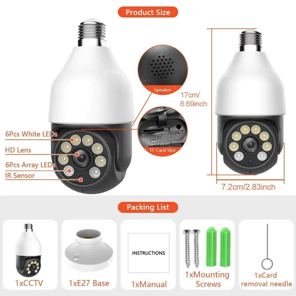 ANSVICAM 5MP Bulb IP WIFI Camera 5G WiFi TUYA Smart Life Alexa Google Home Water