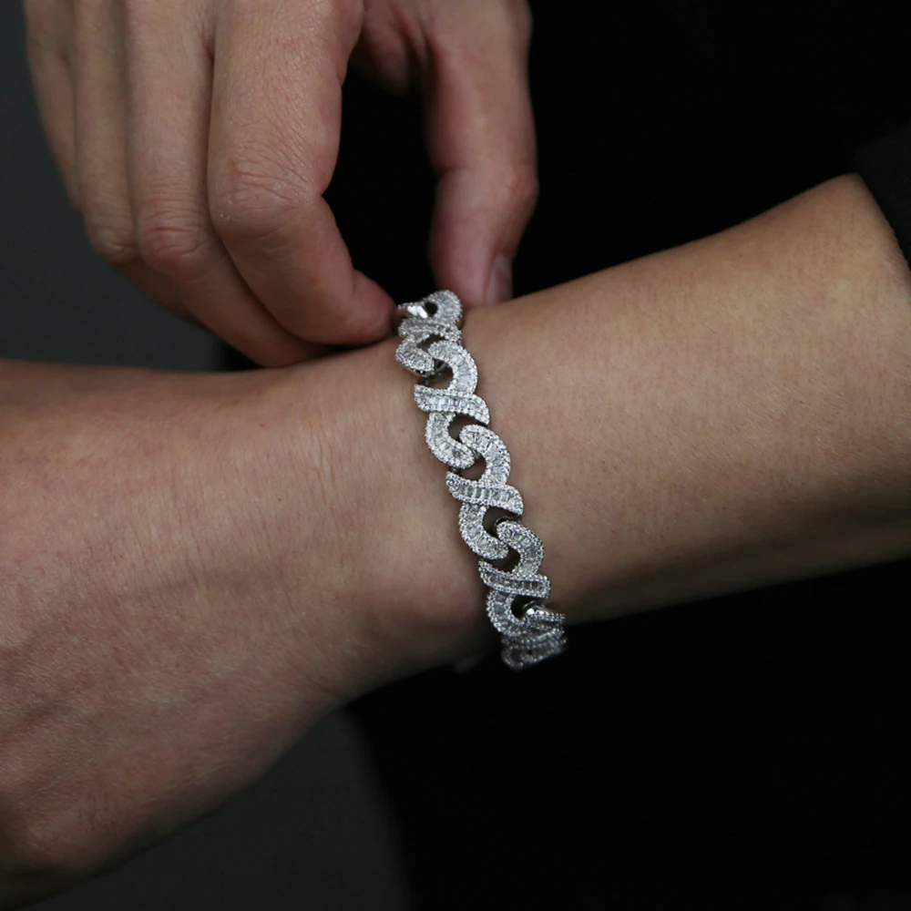 New Infinity Bracelet Silver Color Iced Out Bling 12mm Cuban