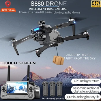 Drone GPS S880 PRO con Gimbal a Tre Assi, Doppia Fotocamera Professionale 4K, Portata 2KM, Rotazione 360° °   Quadricottero RC con Evitamento Ostacoli Laser e Motori Brushless