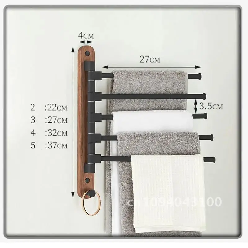 Wood 2/4 Swivel Towel Bars Hanger Bathrobe Wall Rotatable Towel Bathroom Holder Rack Mounted Accessories