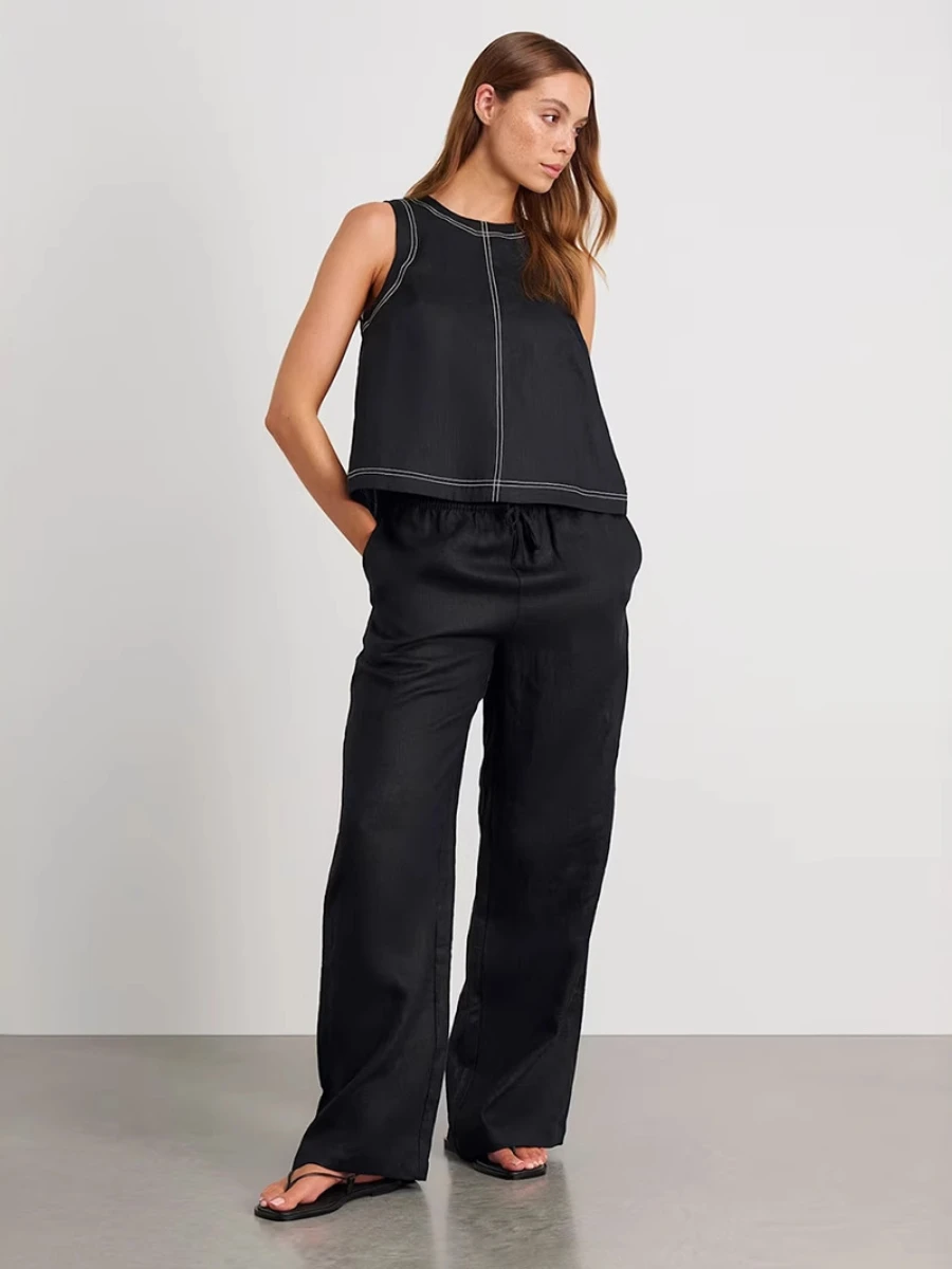 Bronladies Cotton Linen Vest Pants Set Women's Wide Leg Long Pants Sleeveless Top Casual Suit 2025 Spring Summer New Pant Sets