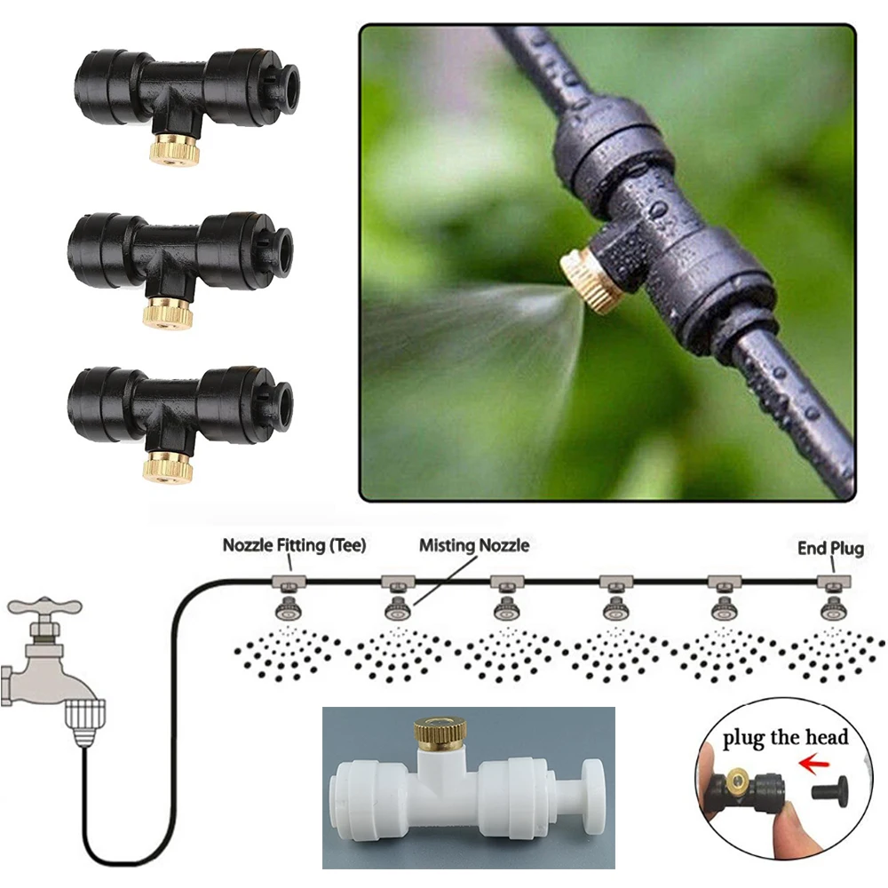 Misting Nozzles Kit Cooling Water Mist Fog Spray System Irrigation Accessory Set 