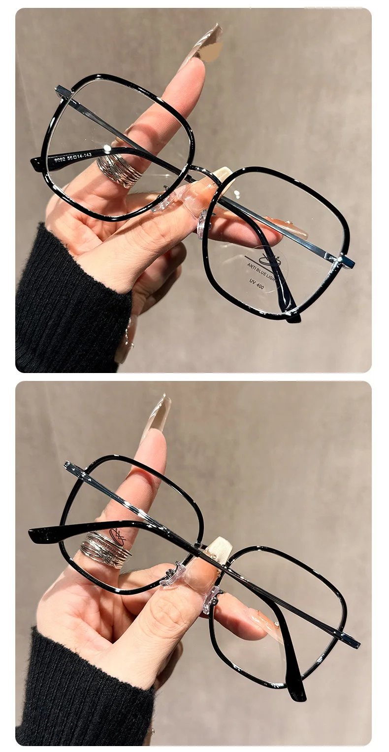 Anti-Blaulicht-Brille für Frauen ohne Make-up, großer Rahmen, polygonaler Myopie-Brillenrahmen MH9092 – Detail 10