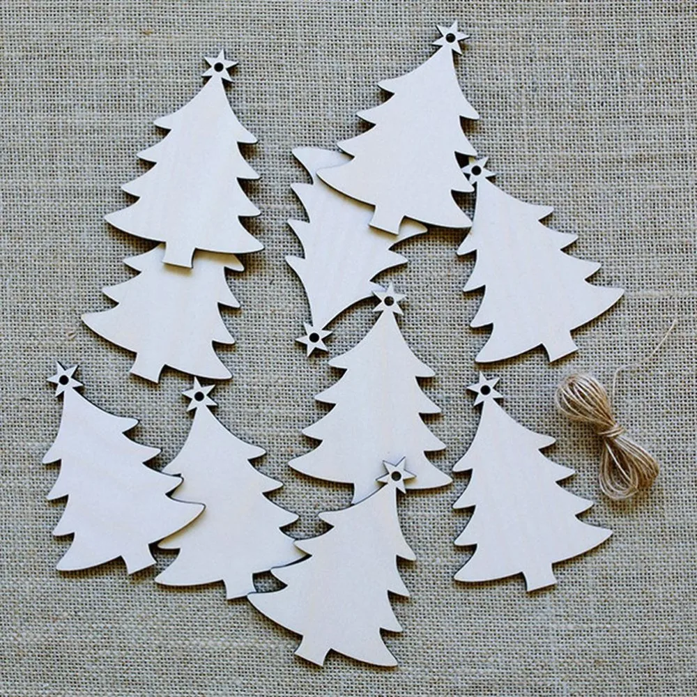 Christmas Decorations 10pcs Wooden Tree Embellishments