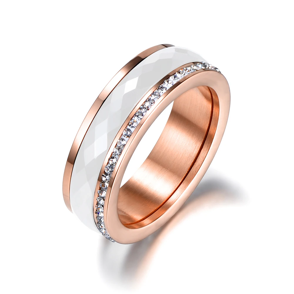 Wedding Engagement Rings Classic Titanium Stainless Steel Ceramics CZ Crystal For Women