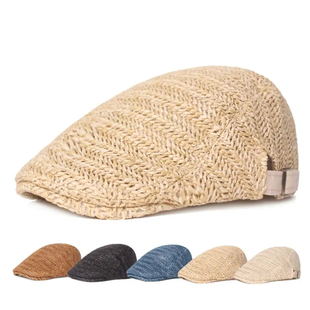 Casual Hat British Western Men Berets Vintage Sunscreen Hollow Out Newsboy Caps Narrow Brim Summer Solid Color