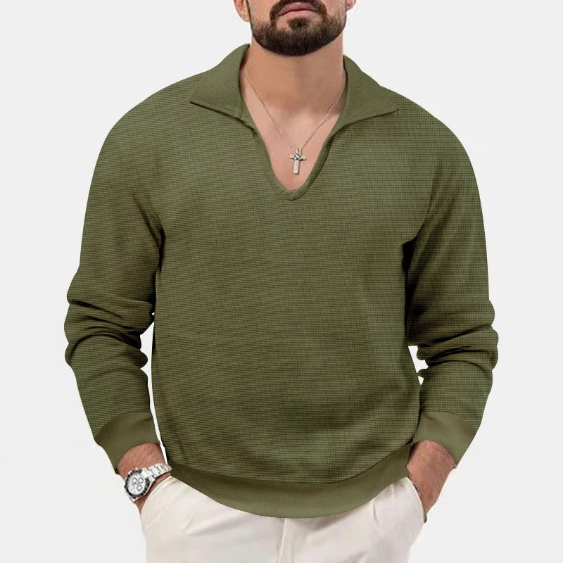 

Fashion selling classic long-sleeved T-shirt, suitable for men's fitness T-shirt slim fit designer small square big V-neck